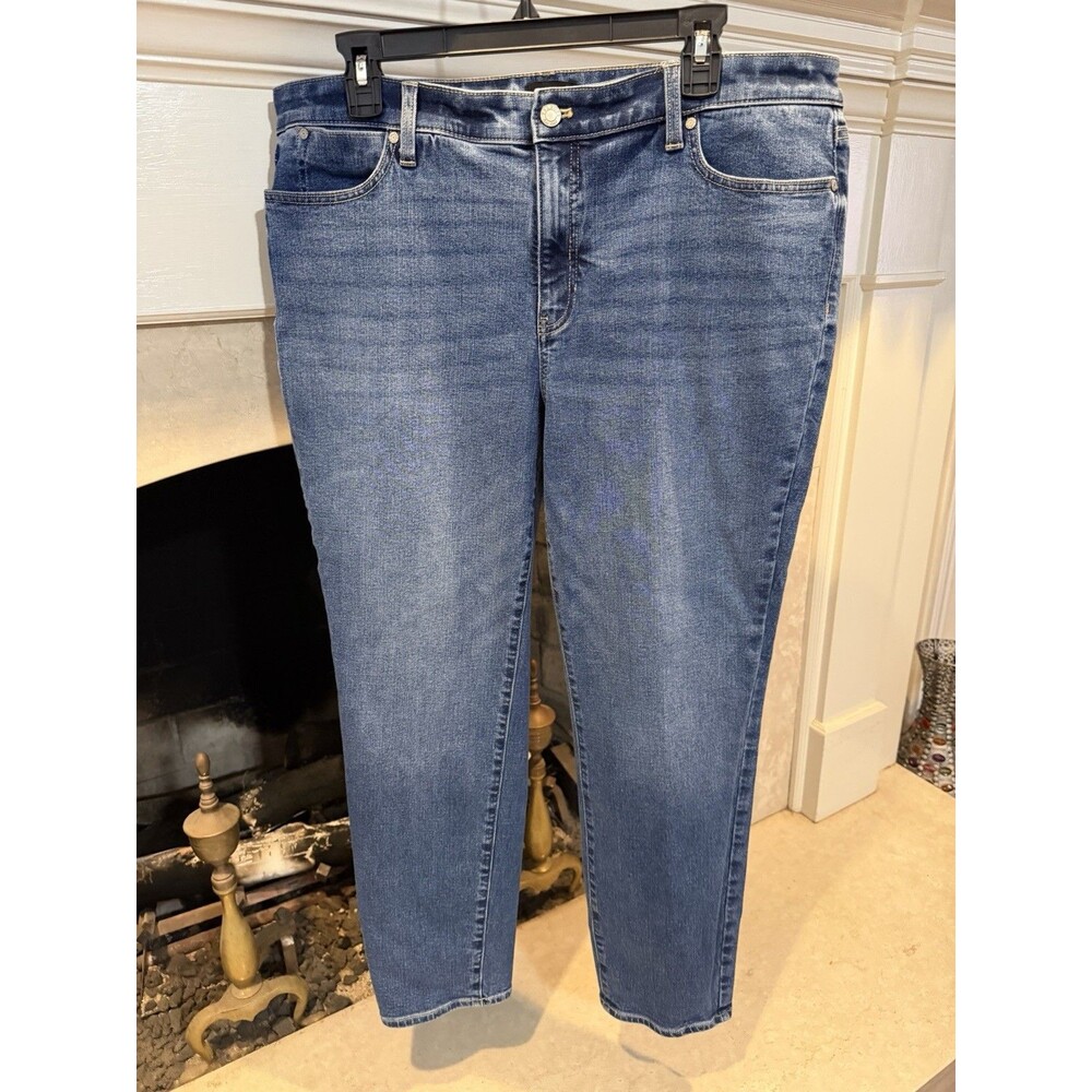 Talbots Slim Straight Ankle Jeans Womens Size 14 Dark Blue Wash Slimming Stretch